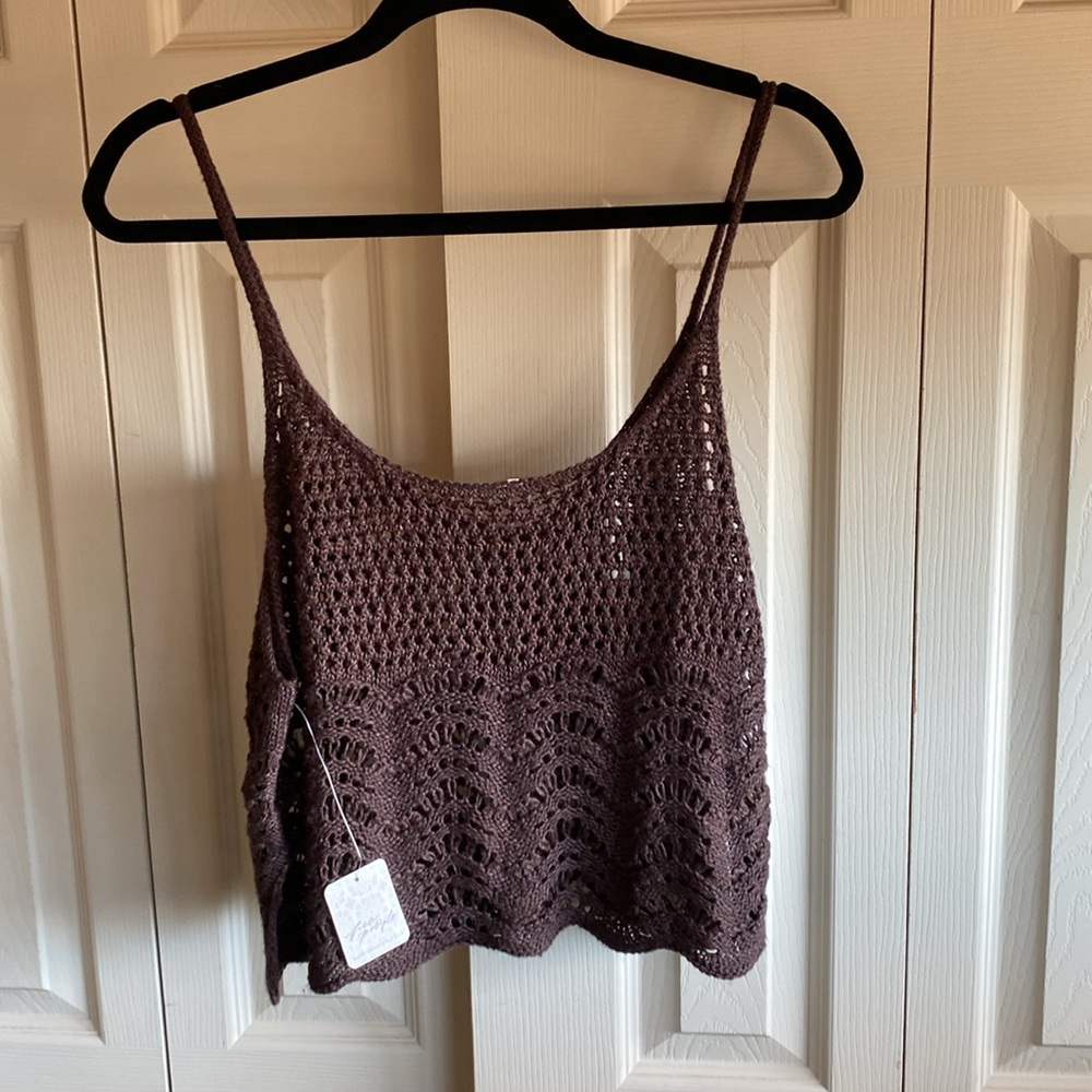 Free People NWT Boho Summer Breeze Open Knit Linen Blend Scoop Neck Camisole M - Picture 8 of 14